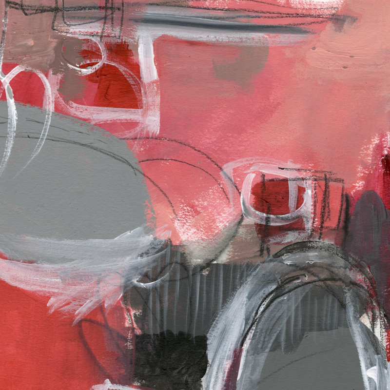 Rouge et gris abstrait I, H 20 po x l 20 po x P 1,25 po