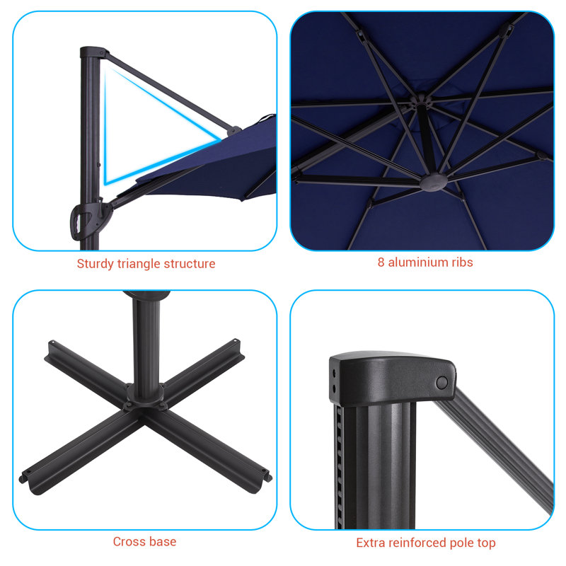 Parasol en porte-à-faux octogonal 11 'Erwina, Bleu marine