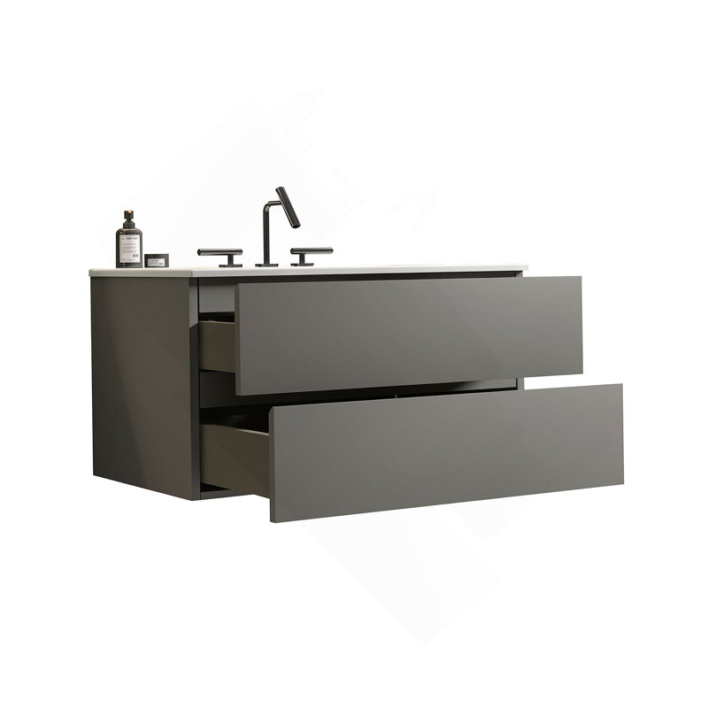 Meuble-lavabo mural avec lavabo en céramique avec trois trous de robinet, grand meuble-lavabo flottant de rangement pour salle de bain moderne, pré-assemblé