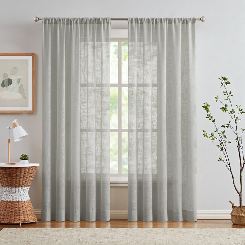 Farmhouse Sheer Curtains for Living Room Rod Pocket Panels Set, Gray, 52" W x 84" L