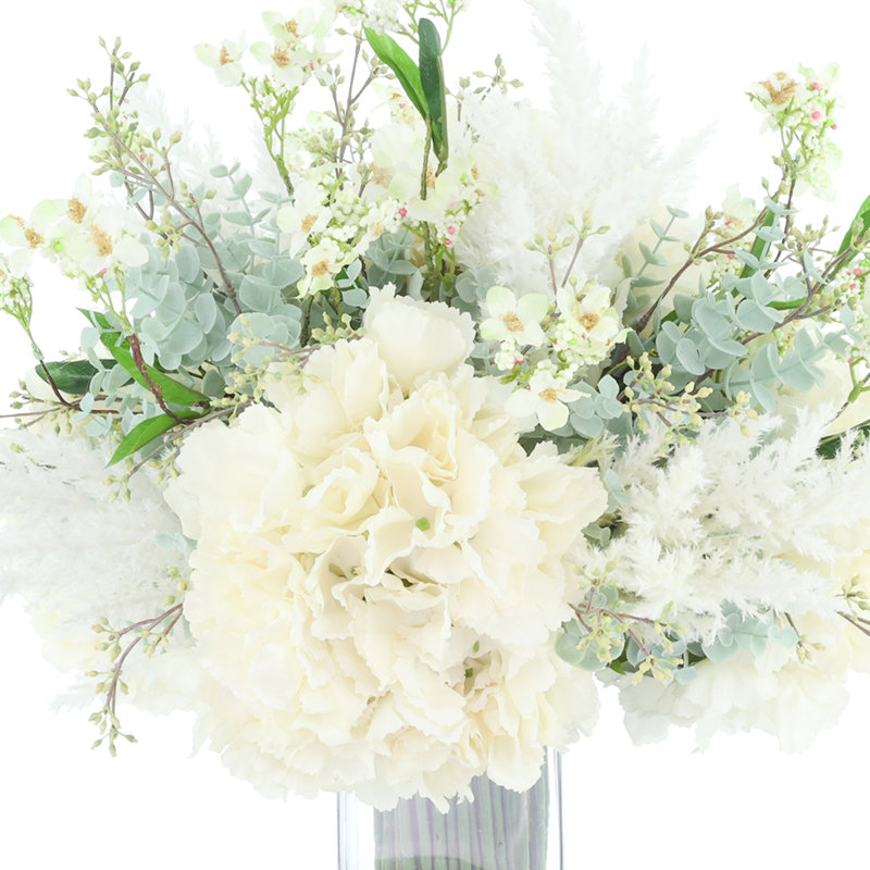 Hydrangea With Eucalyptus And Grass Arrangement