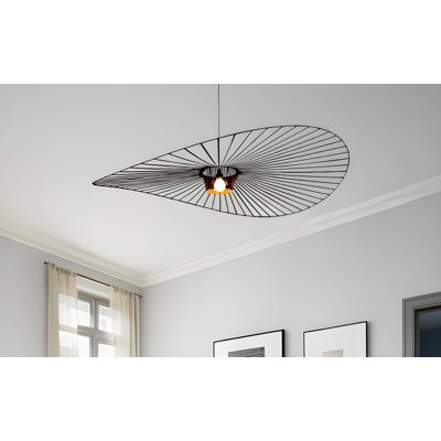 Lustre rétro 1 lumière avec chapeau en tissu noir mat
