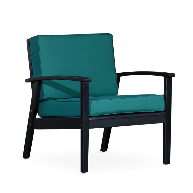 Fauteuil en eucalyptus à assise profonde avec coussins foncés pour la détente en plein air, Vert, Espresso