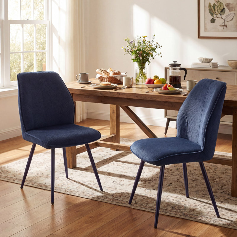 Monno Chenille Fabric Upholstered Dining Chairs Armless Side Chairs with Color-Matched Metal Frame, Yellow