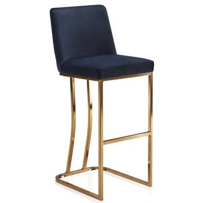 Marcelena Upholstered Velvet Counter Stool with Stainless Steel Frame