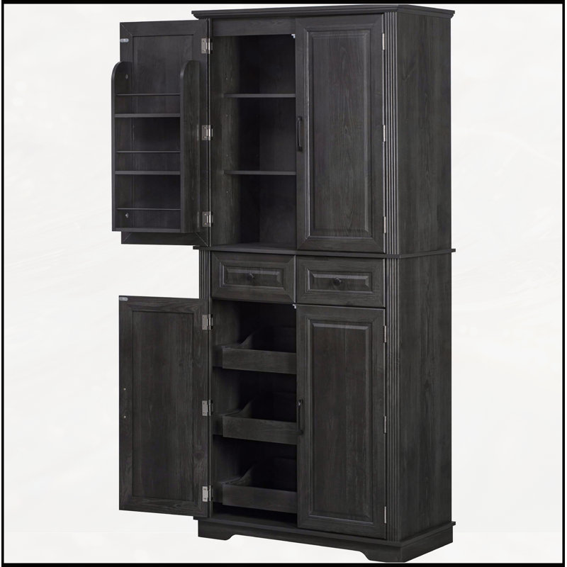 Grand garde-manger avec 3 organisateurs coulissants, 6 tablettes de porte et une texture en relief campagnard pour un rangement efficace et un décor élégant