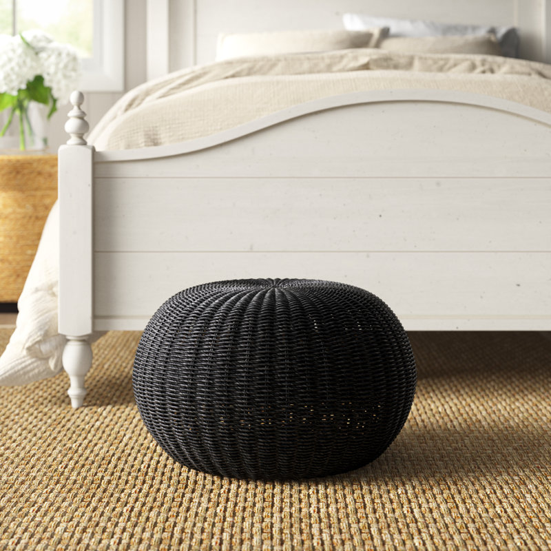 Black Wicker Round Outdoor Accent Stool