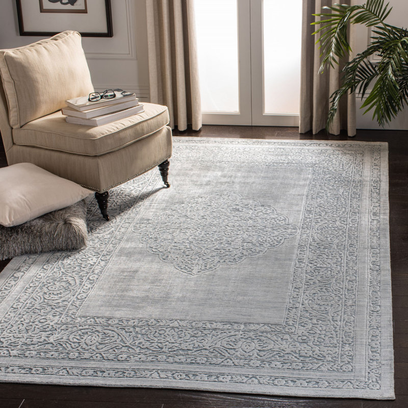 Tapis oriental en viscose / coton bleu tissé à la main Chatman, Rectangle 6 pi x 9 pi