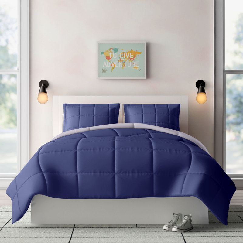  Kids Reversible Comforter Set, Navy/Gray, Full/Queen Comforter + 2 Standard Shams