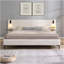 Chic Boucle Upholstered Bed With Integrated Lights And Shelves, White, King