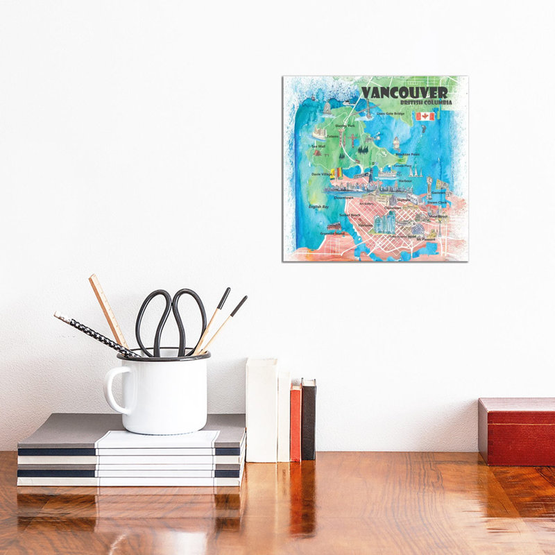 Vancouver British Columbia Canada Illustrated Map by Markus & Martina Bleichner - Wrapped Canvas Print