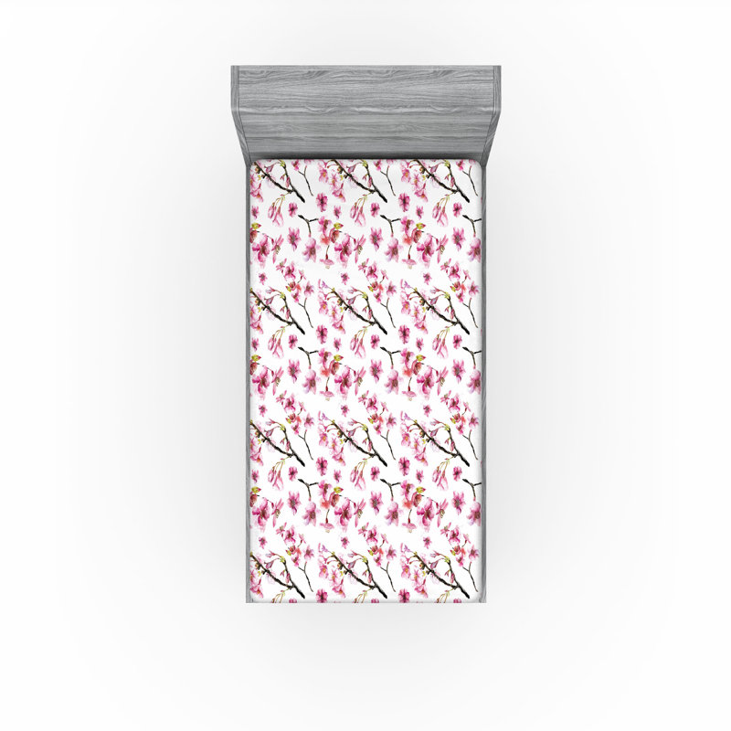 Drap-housse orange Ambesonne, Drap-housse de taille simple, Rose vif / vert / brun floral