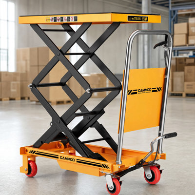 770LBS Heavy Duty Double Scissor Hydraulic Lift Table Cart with 4 Wheels Workspace Adjustable Height Foldable Lift Table with Non-Slip Pad