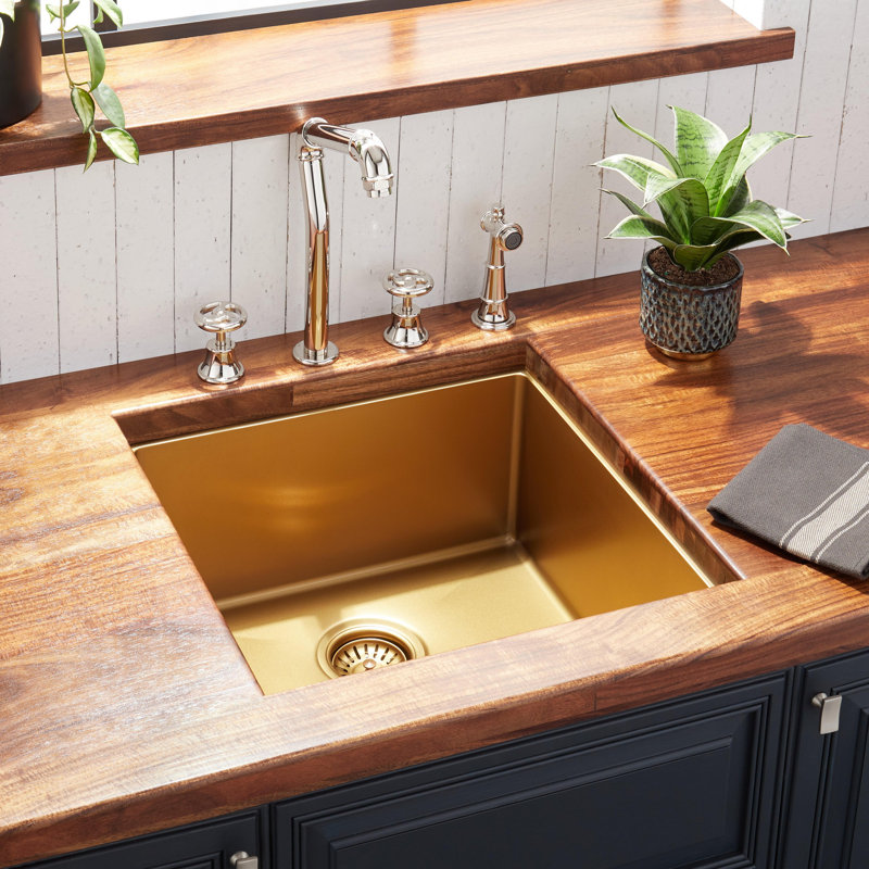 Atlas 19" L Undermount Kitchen Sink, Matte Gold