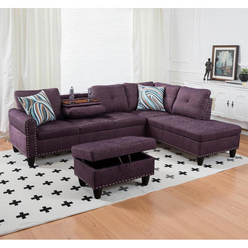 3 - Piece Upholstery Sectional, Amaranth Linen, Right Hand Facing