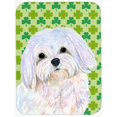 Caroline's Treasures Shamrock Lucky Irish Maltese St. Patrick's Day Portrait Glass Cutting Board