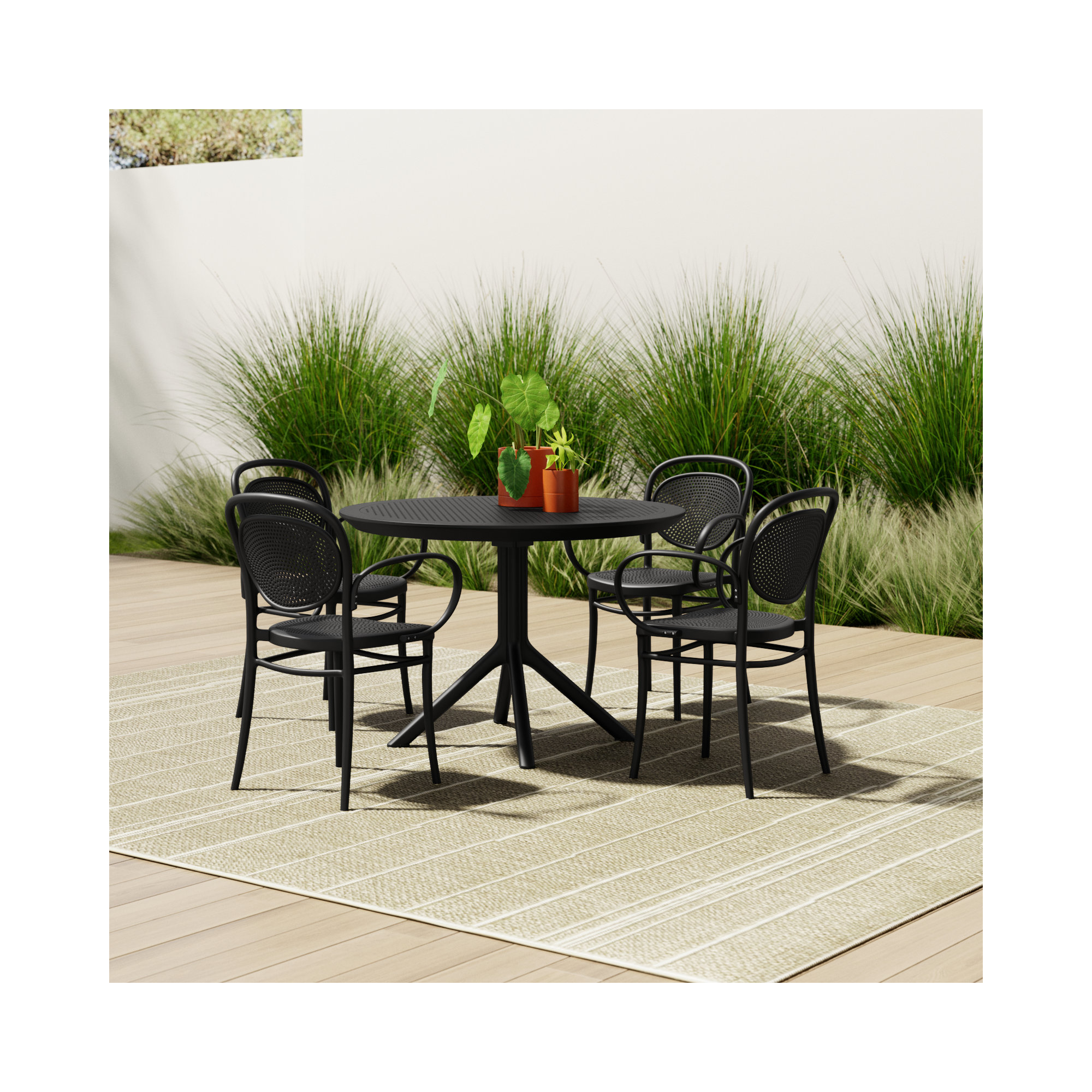 Farrah Marcel Armchair 5 Person Dining Set, Black