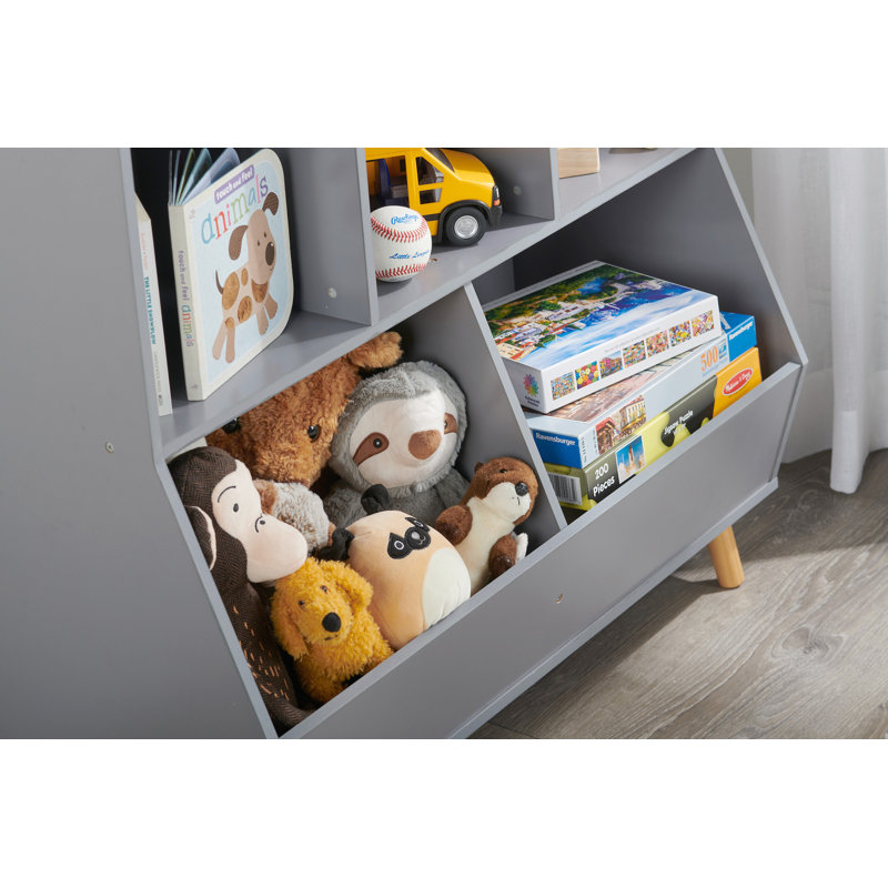 Gray Wooden 5-Bin Kids Toy Storage Organizer with Feet
