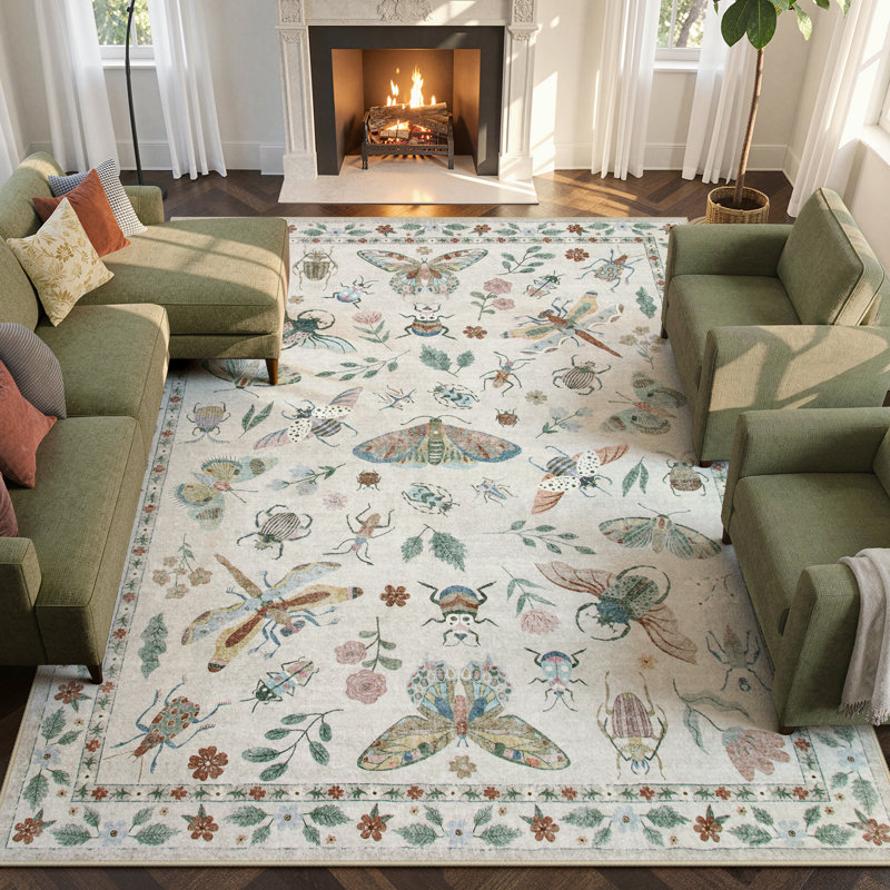Goldene Animal & Insect Machine Washable Area Rugs with Non-Slip Backing for Living Room, Dining Room, Bedroom