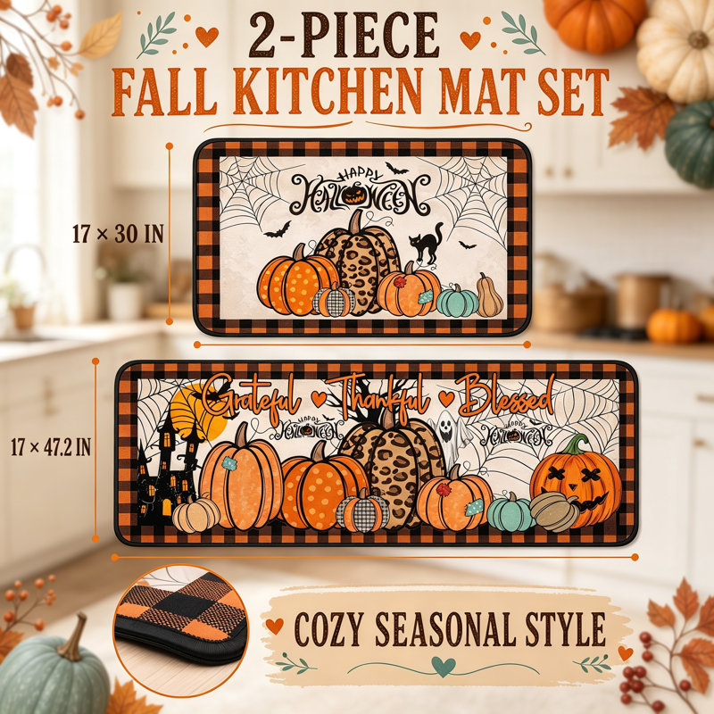 Tapis de cuisine anti-dérapant Halloween, Brun