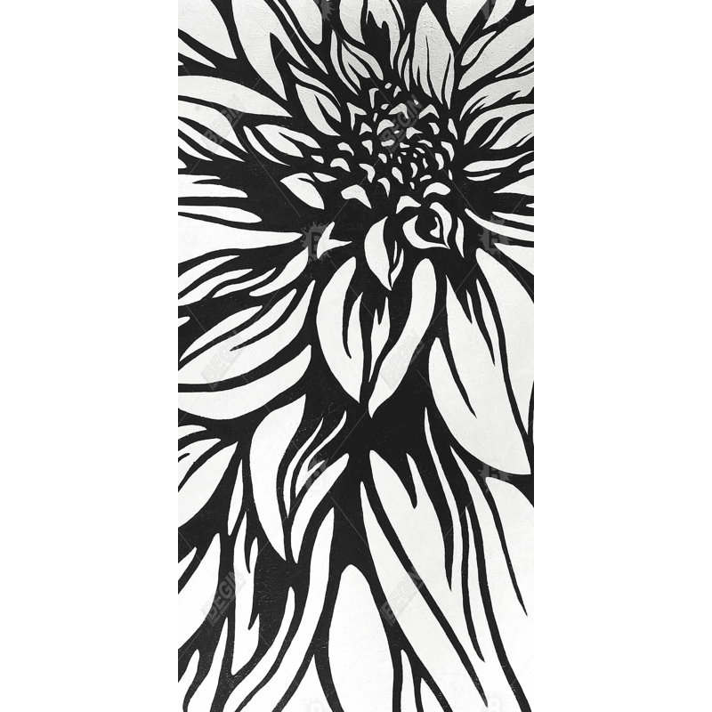 «Dahlia Flower Outline Style», toile encadrée monochrome