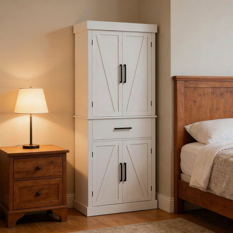 Armoire de cuisine, armoire de cuisine haute, avec tiroir, tablette à 5 niveaux et tablettes réglables