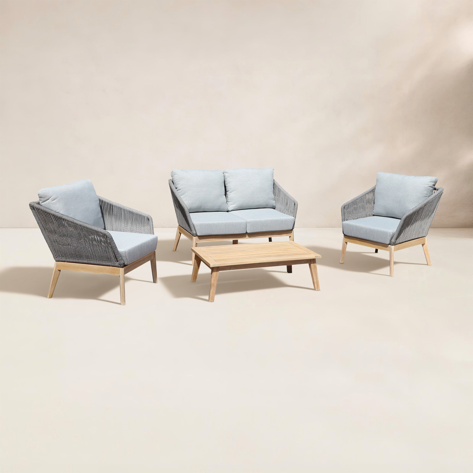 Bowery 4 Piece Sofa Seating Group with Cushions, Gray