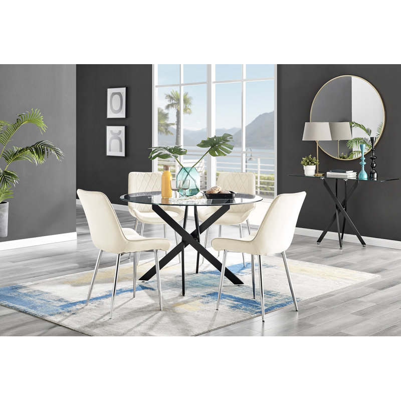 Ensemble repas pour quatre personnes, Crème / argenté, H 29,53 po x L 47,24 po x L 47,24 po