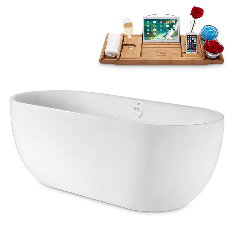 1699.3mm x 749.3mm Freestanding Soaking Acrylic Bathtub, Glossy White