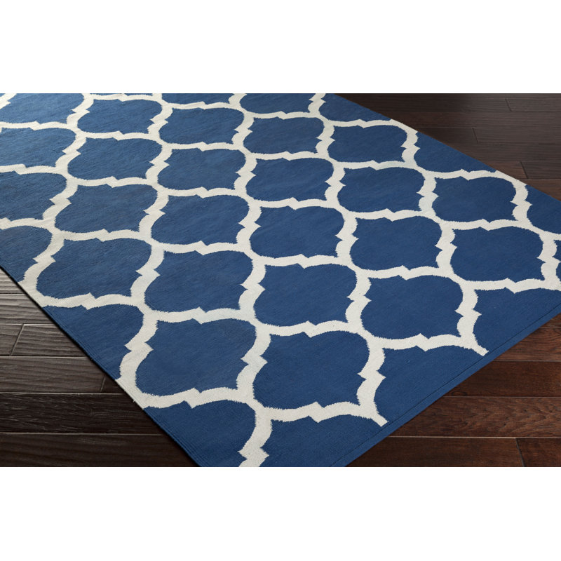 Tapis bleu en coton tissé à plat à la main Bethy, Rectangle 4 pi x 6 pi