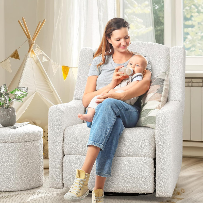 Zisel 31.4"W Beige Swivel Glider Power Recliner Chair with USB, Modern Electric Recliner Armchair for Living Room & Nursery
