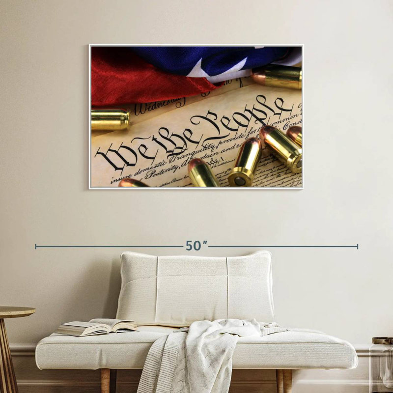 Constitution américaine, préambule et munitions, Cadre flottant blanc, 40 po x 27 po