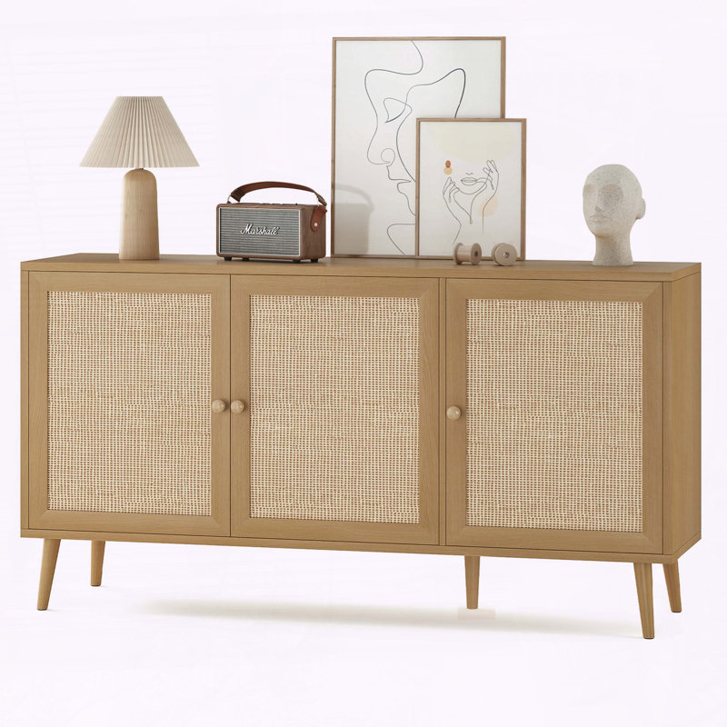 Grande armoire buffet avec 3 portes en rotin
