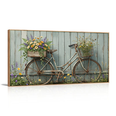 Ensemble de 1 tableau sur toile représentant un vélo rustique