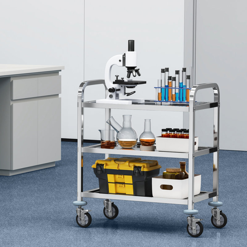 VEVOR 34'' Stainless Steel 3-Tier Utility Cart with Swivel Wheels