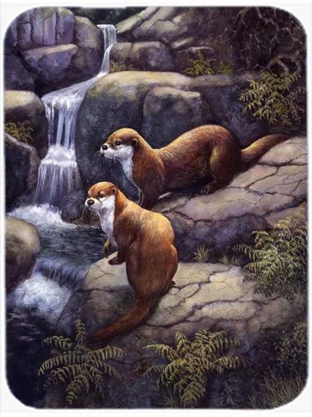 Caroline's Treasures Otters by the Waterfall Glass Cutting Board