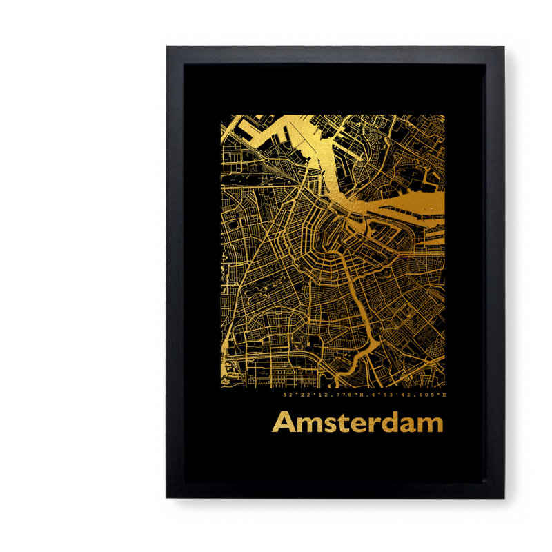 Amsterdam Map - Single Picture Frame Print, 32.5cm H x 23.5cm W x 3.5cm D