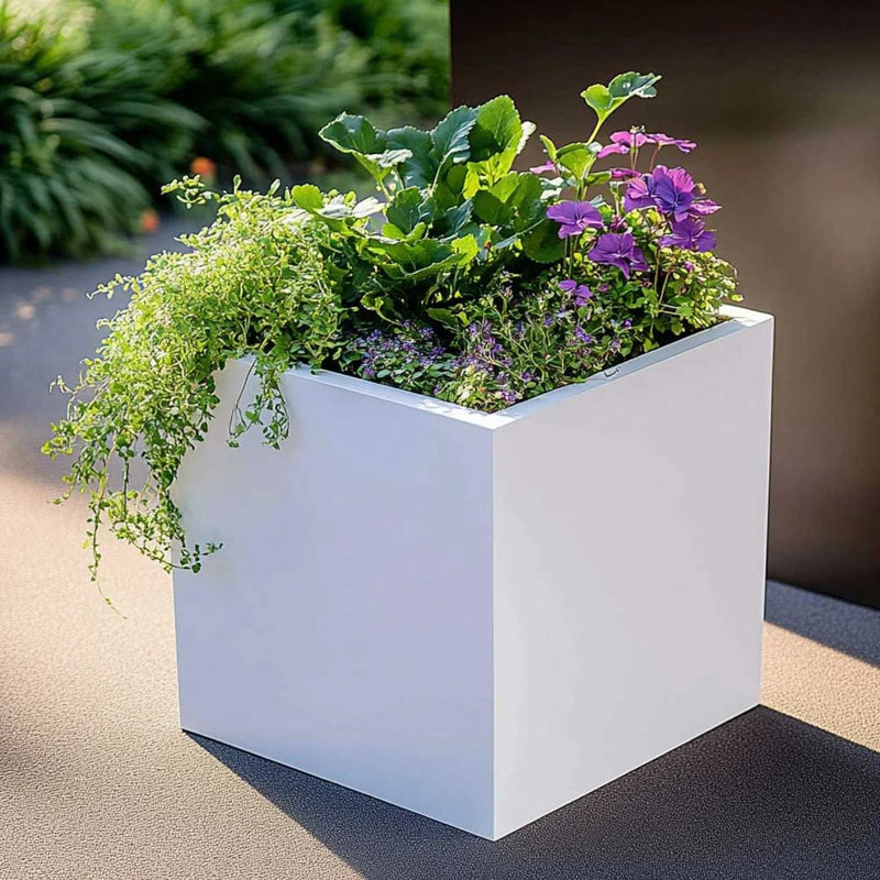 Babrow Metal Planter Box, 40cm H x 40cm W x 40cm D, White