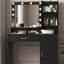 Bureau de coiffeuse avec miroir et lumière, commode de rangement à trois niveaux avec grand tiroir, 3 modes d'éclairage à luminosité réglable, coiffeuse de chambre à coucher (noir)