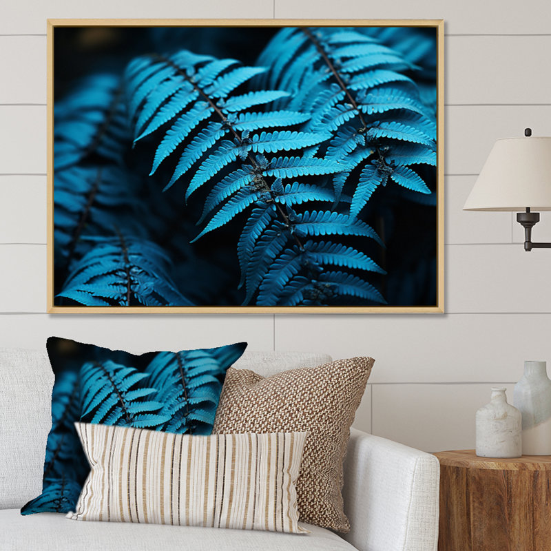Ferns Turquoise Whimsy I - imprimé, H 12 po x l 20 po x P 1 po, Cadre naturel flottant
