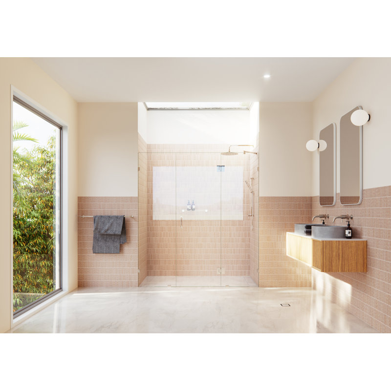 Stellar 73 in. W x 78 in. H Fully Frameless 3 Panel Inline Glass Hinged Shower Enclosure, Polished Nickel