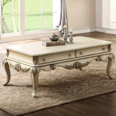 Antique White Coffee Table With 2 Drawers, Legs, Stop, Storage For Surfboards Leg Ample Equipment