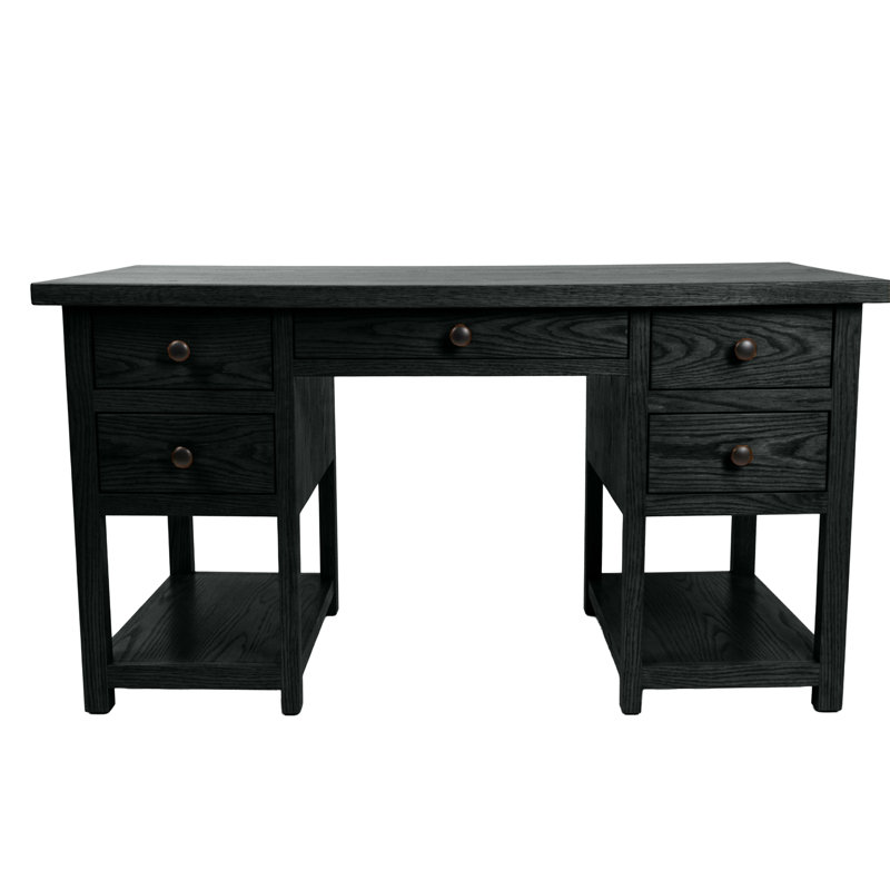 Modern Oak Solid Wood Computer Desk, Black