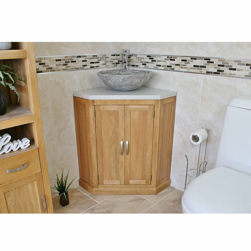 Deck 550mm Single Bathroom Vanity with Vessel Stone Basin, White, Grey