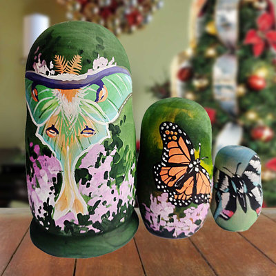 3 Piece Butterfly Matreshka Nesting Doll Set