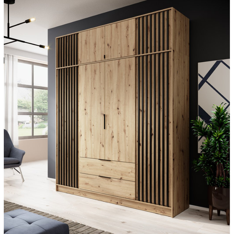 Hamidah 3 Door Wardrobe, Graphite/Oak, 50cm H x 205cm W x 51cm D