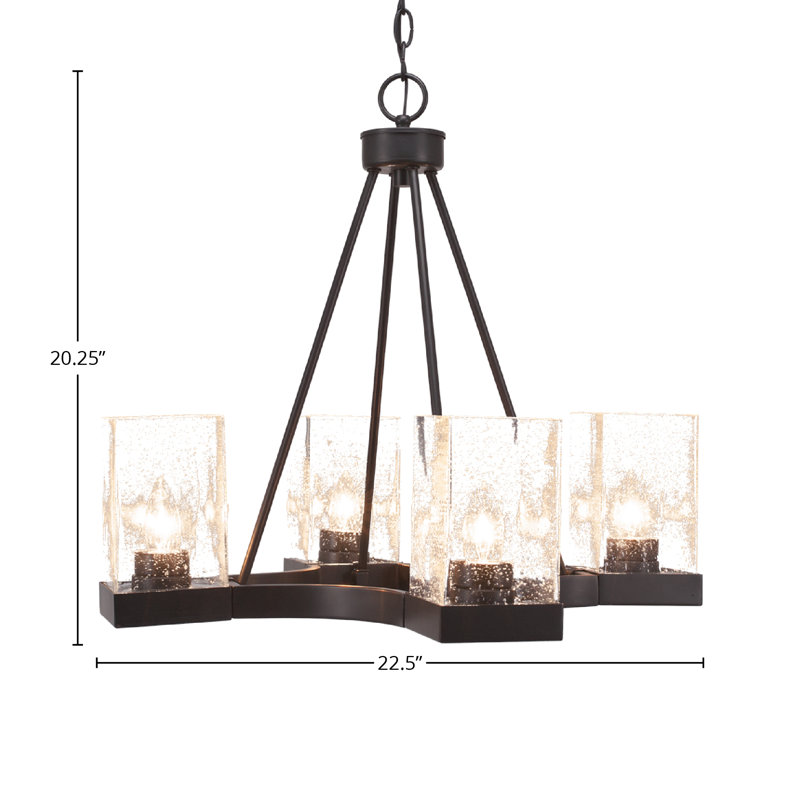 Karson 4 Light Uplight Chandelier Shown With 4" Square Clear Bubble Glass, Espresso