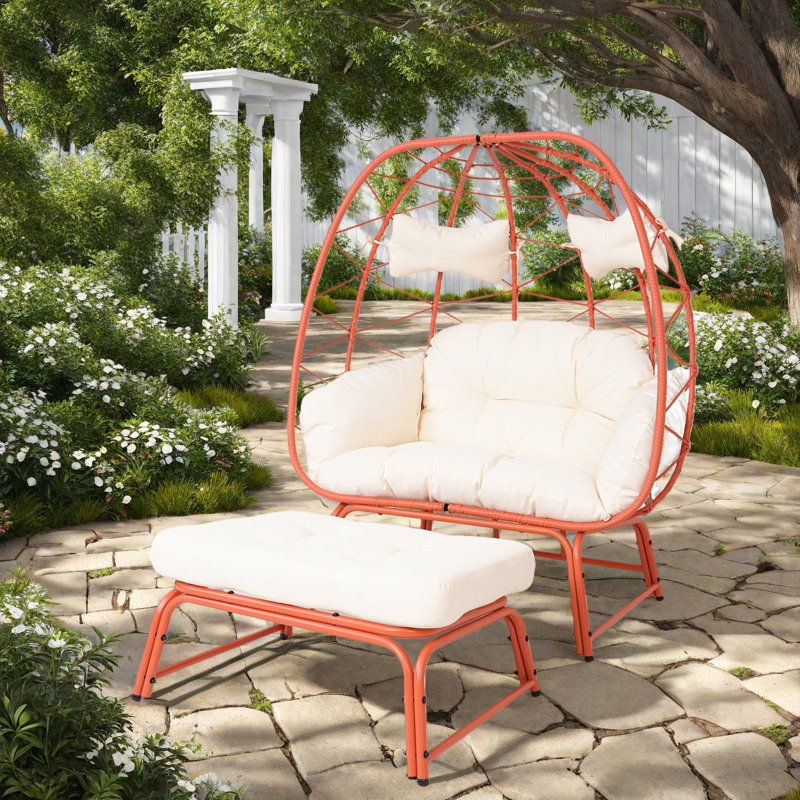 Spacieuses chaises longues de patio, ensemble d'œufs moderne en rotin en acier pour patio