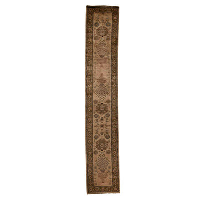 Tapis de couloir oriental en laine noué à la main brun / olive clair 2 pi 9 po x 15 pi 9 po Oriental