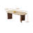 71'' Modern Oval Dining Table with Double Brown Wood Legs Seats 4-6, Beige Sintered Stone and Quality Wood Top Dining Table Kitchen Table-1115861849
